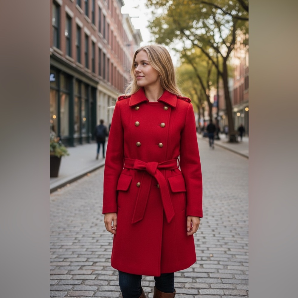 Elegant Red Double-Breasted Women's Coat